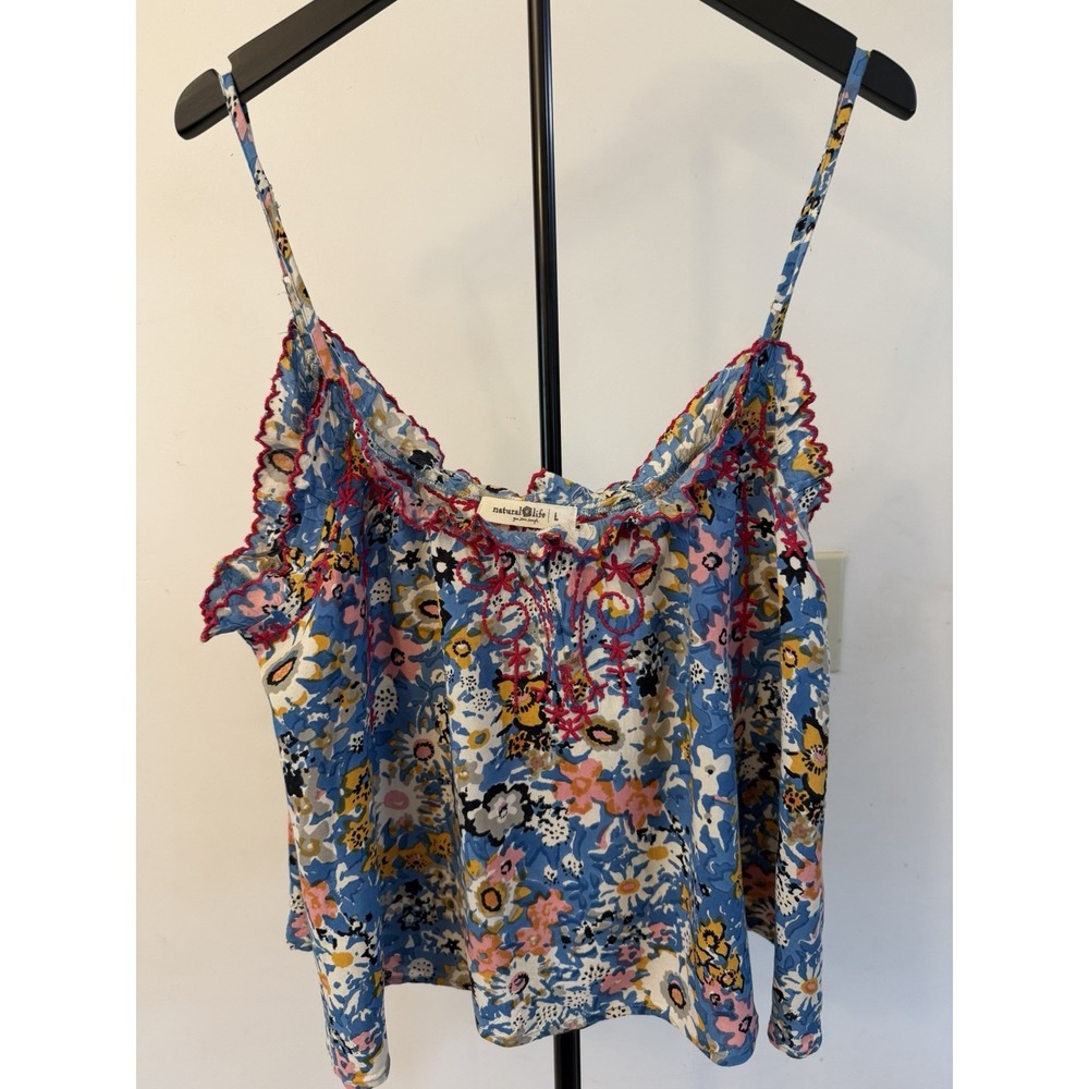 Natural Life Harley embroidered camisole top floral crochet trim Size L